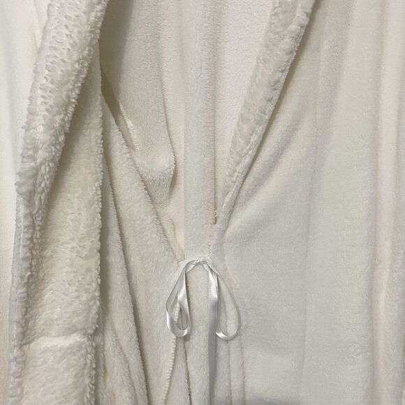 Pottery Barn Womens Size Large Soft Plush Robe Belted Long Sleeve White Cozy - Picture 6 of 13